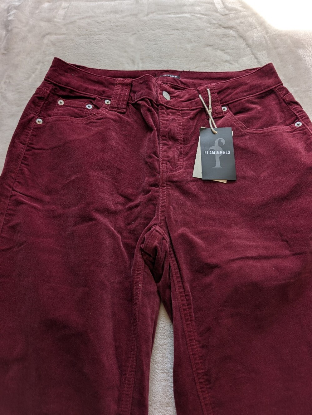 Flamingals Solid Corduroy Mid Waist Straight Leg Crop Burgundy Pants NWT - Picture 6 of 11